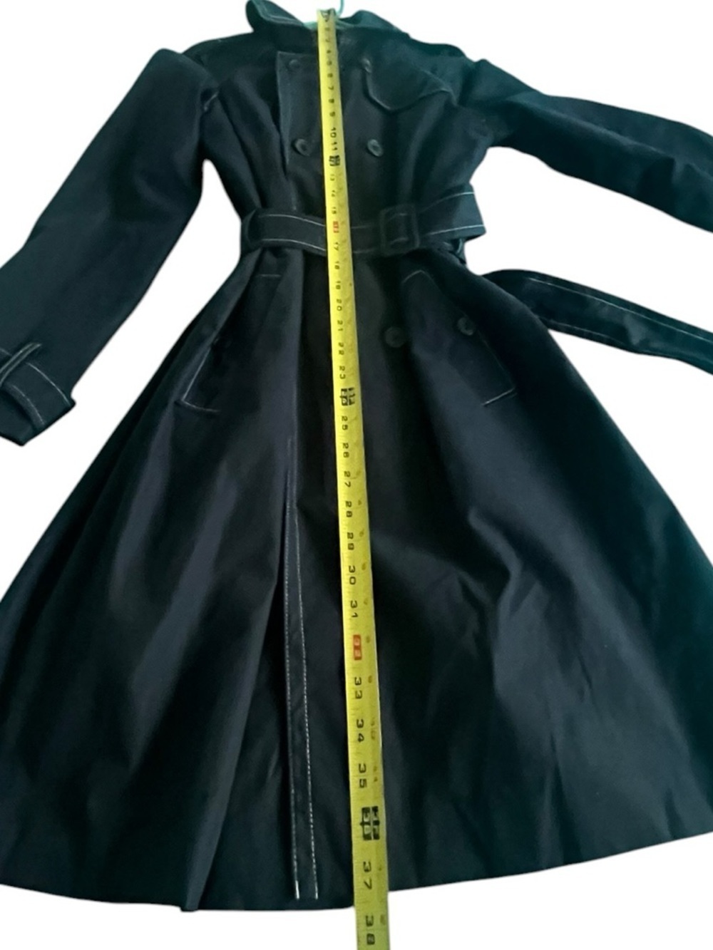 Blue Trench Coat Belted Double Breasted Classic Minimalist Preppy Fall Jacket - Picture 4 of 12
